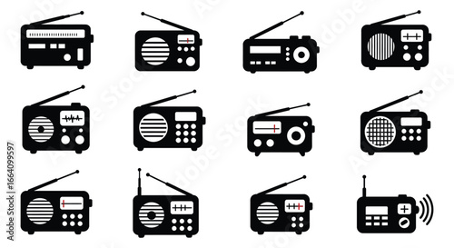 Collection of various old and modern radio receivers and transmitters