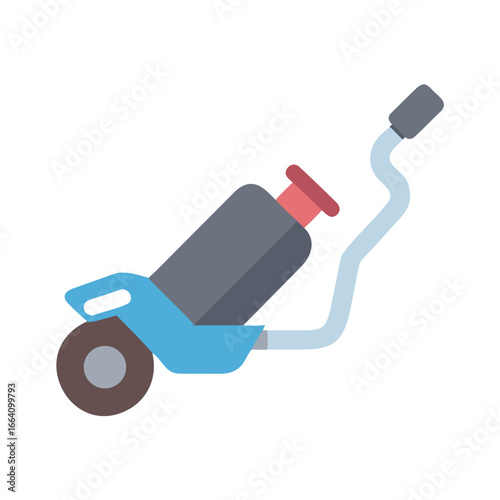 Flat vector illustration of a wheeled canister tool on a black backdrop