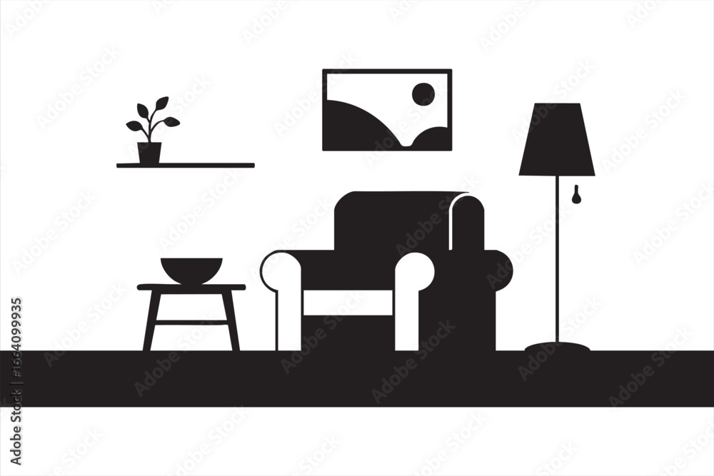 Fototapeta premium Cozy Living Room with Armchair, Picture Frame, and Lamp