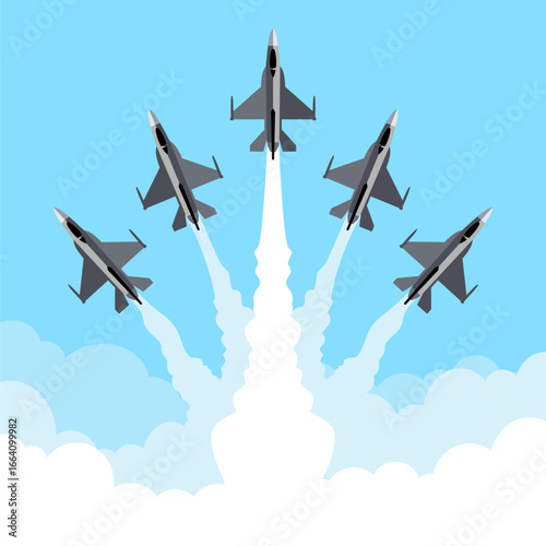 group of fighter jets flying in formation