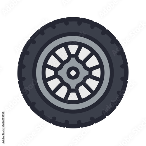 Isolated tire vector illustration showcasing automotive part in dark grey and light grey