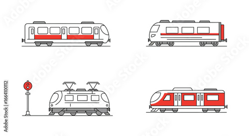 Train cars in different views and angles on white background