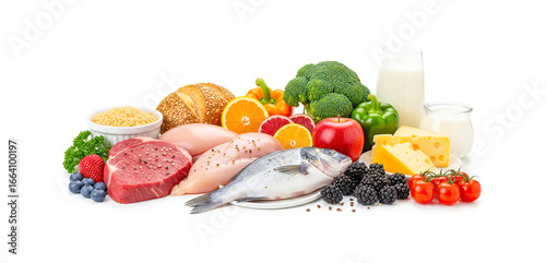 The Five Food Groups on white background