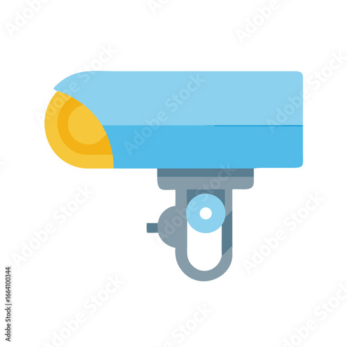 Flat illustration of a blue studio strobe light with gold reflector on black background
