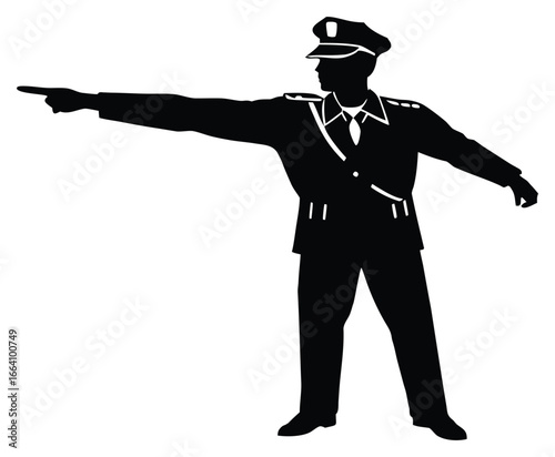 Silhouette of traffic policeman directing direction security and law enforcement concept