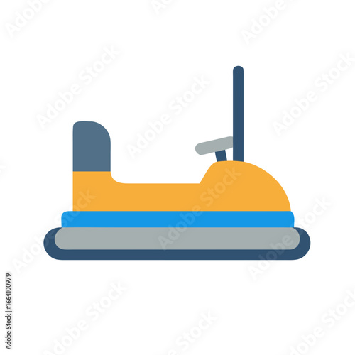 Isolated bumper car illustration with black background, flat vector design, simple shapes