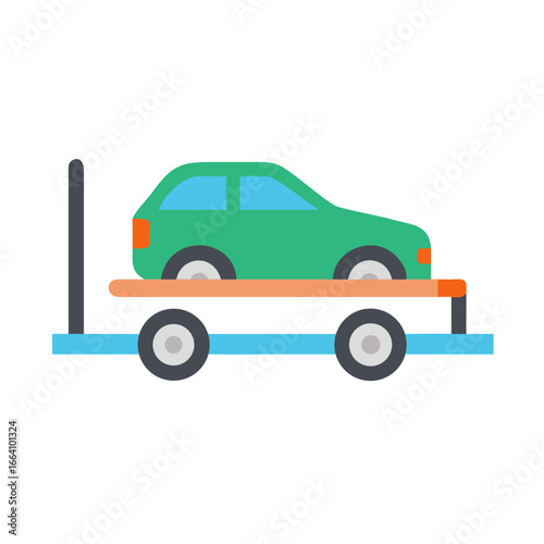 Car transport flat illustration on a carrier with trailer against black background