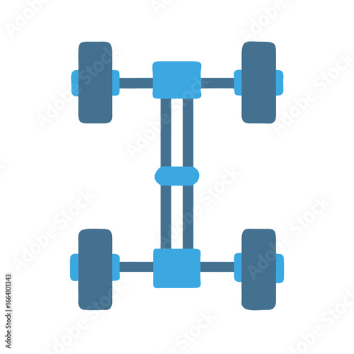 Flat design illustration of a chassis with wheels in blue color scheme