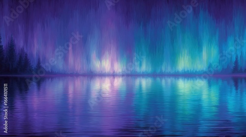 A mesmerizing landscape of colorful northern lights reflecting on still water.