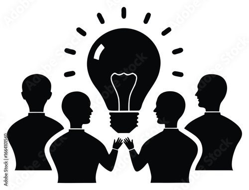 Teamwork generates creative ideas brainstorming session among colleagues and lightbulb concept