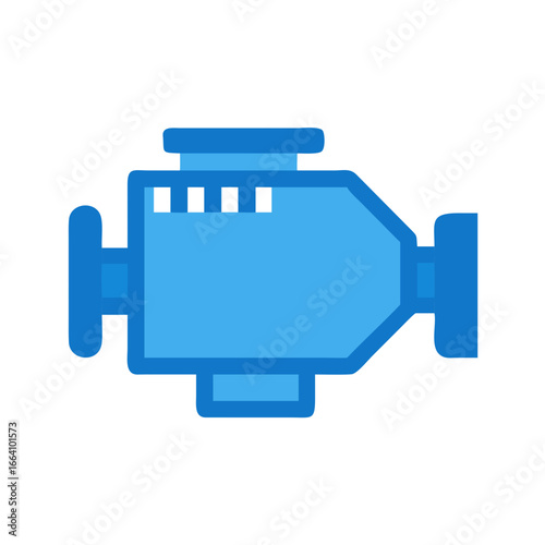 Stylized blue vehicle engine icon on black background represents engineering and mechanics