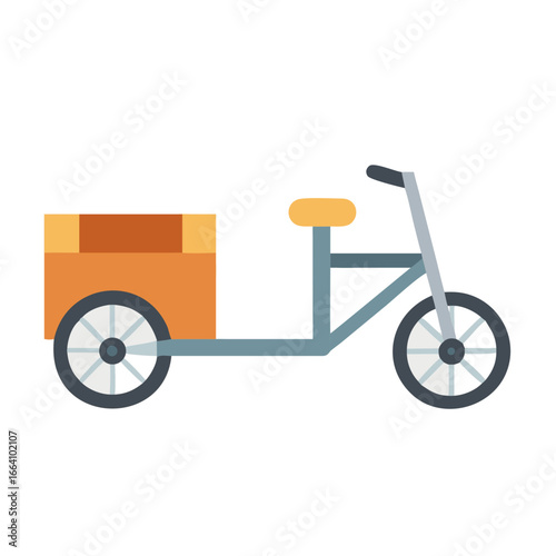 Flat illustration of a delivery tricycle with a box isolated on black background