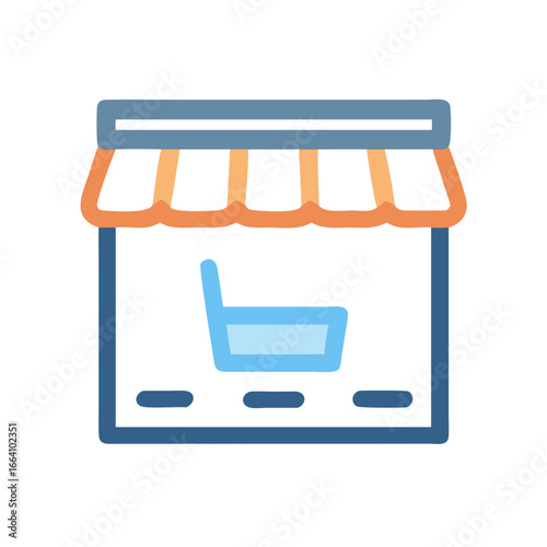 Online store icon with shopping cart and awning