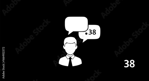 Conceptual illustration of a person with speech bubbles displaying numerical data, possibly representing statistics or feedback.