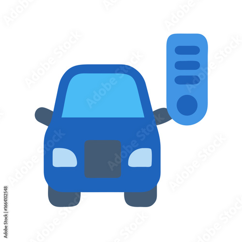 Blue stylized car icon with remote control in a flat design aesthetic
