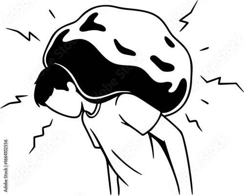A black and white line drawing of a person crushed by a heavy boulder, symbolizing immense stress, pressure, and anxiety.