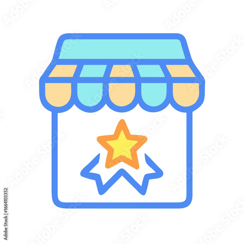 Cartoon storefront icon symbolizing business success and quality