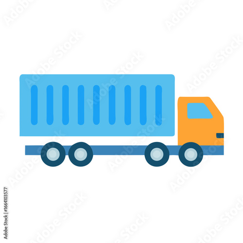 Isolated blue and orange truck illustration on black background for transport industry