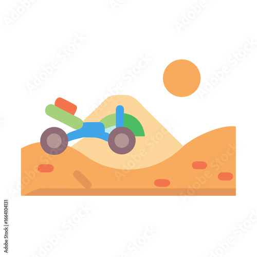 Cartoon Mars Rover on a Desert Planet with a Mountain and Sun