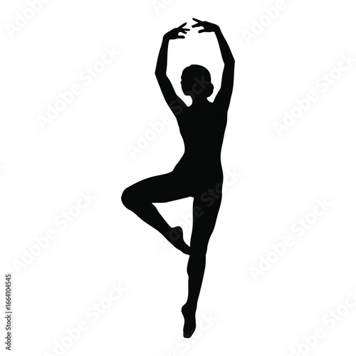Silhouette of a ballet dancer in a graceful pose performing arabesque on white surface silhouette