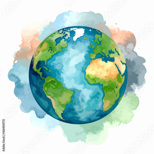 Watercolor Earth Globe Illustration with Continents and Oceans