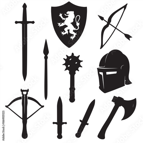 Set of Weapons & Armor icons bundle pack collection 
