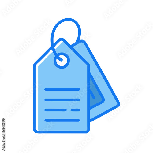 Two light blue tags with string on black backdrop