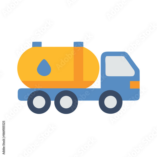 Flat design illustration of a blue fuel tanker truck against a black background