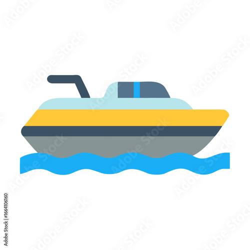 Illustration of a modern recreational motorboat floating on a wavy body of water