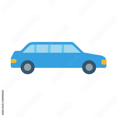 Flat Illustration of a Blue Limousine Against a Black Background