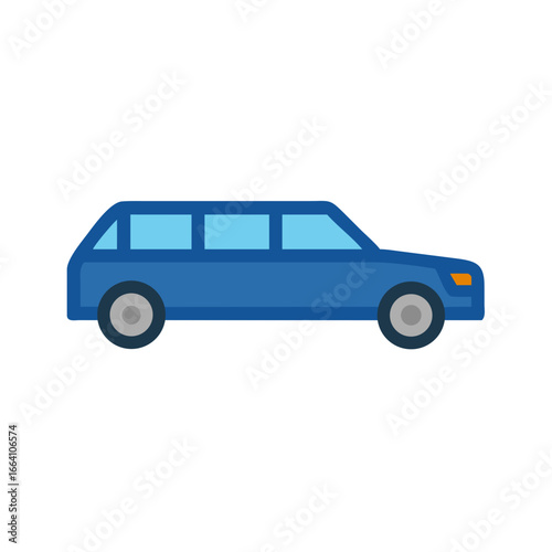 Stylized blue limousine illustration on black background for luxury transportation concepts
