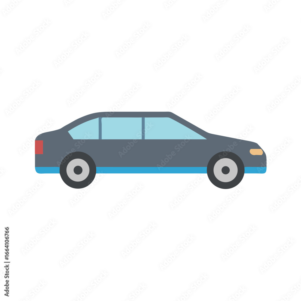 Fototapeta premium Isolated Side View of a Gray Sedan Car with Blue Stripe on Black