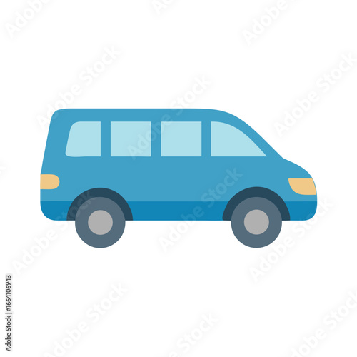 Flat vector illustration of a blue minivan isolated on black background