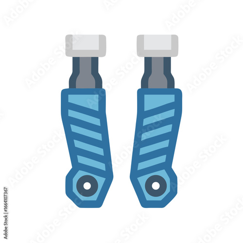 Two blue bicycle fork suspensions on black background in symmetric composition flat