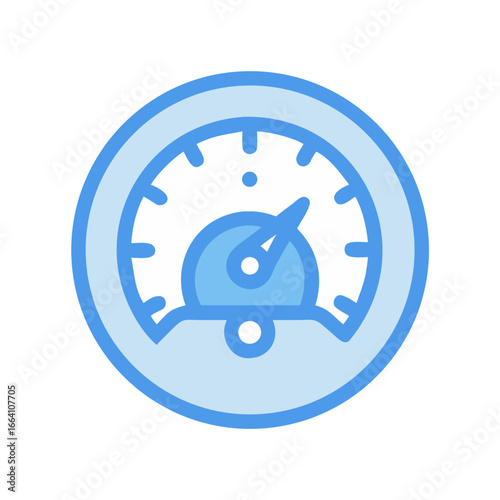 Blue gauge graphic isolated on black background representing monitoring or measurement