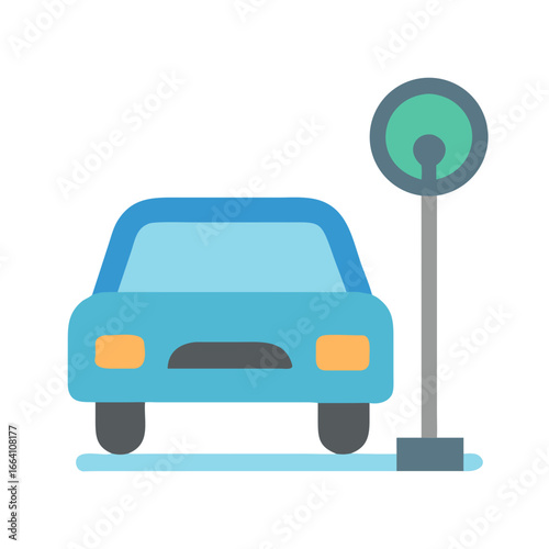 Modern flat vector illustration of a car next to a parking meter