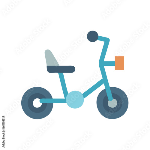 Blue tricycle icon with simple shapes on a black background