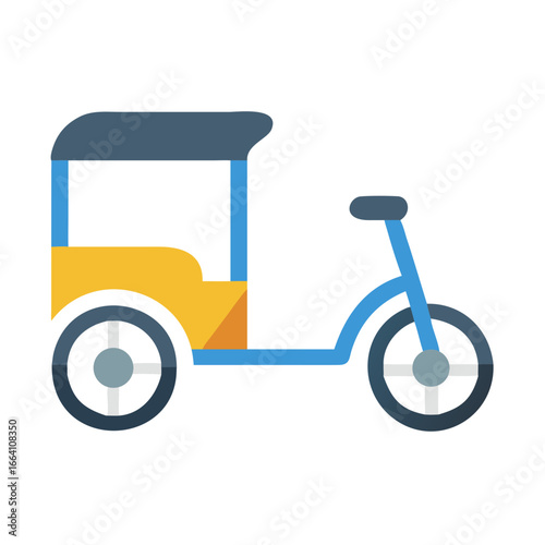 Colorful rickshaw isolated on black, flat vector illustration for transportation and design