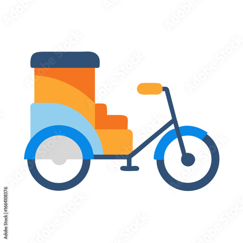 Flat design illustration of a cargo tricycle with vibrant colors on black background