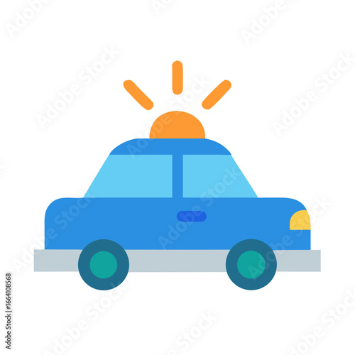 Cartoon Police Car Illustration with Blue Body and Orange Siren Beams