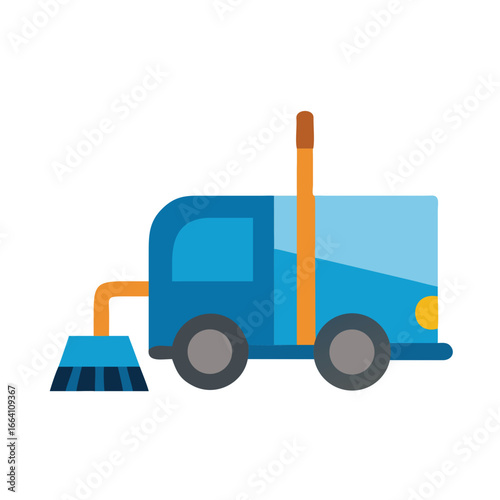 Stylized street sweeper truck graphic against black background for cleaning services promotion