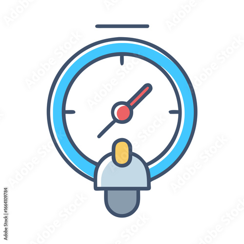 Stylized gauge icon representing speed, performance, and evaluation with a man figure