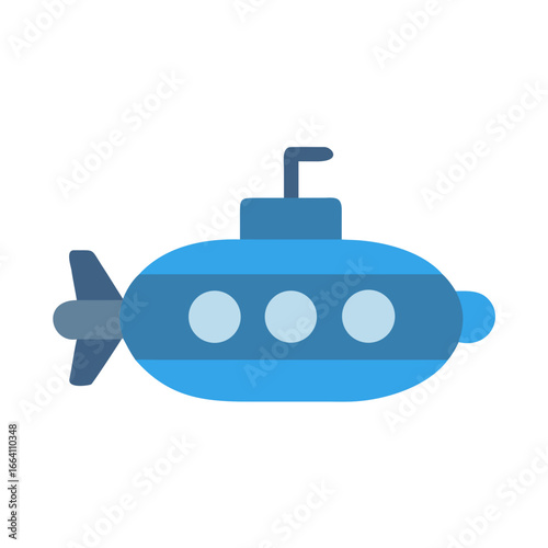 Cartoon blue submarine illustration on a black background, simple vector design.