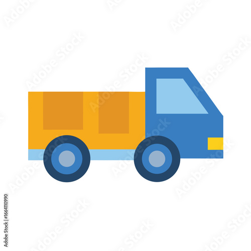 Stylized blue and yellow truck illustration with geometric flat design elements