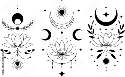 Mystic Lotus Moon Tattoo Set