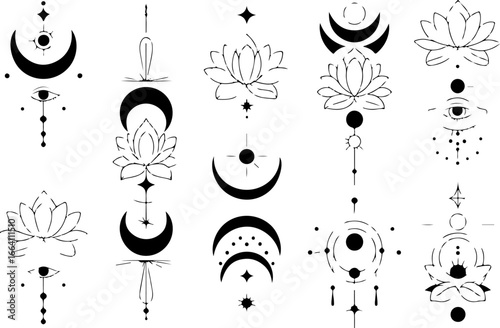 Mystic Lotus Moon Tattoo Set