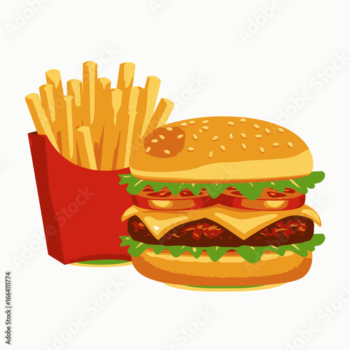 Delicious Burger and Fries Meal Illustration