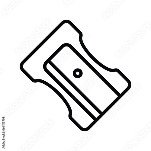 A minimalist line drawing of a pencil sharpener angled slightly. Editable stroke. Vector illustration