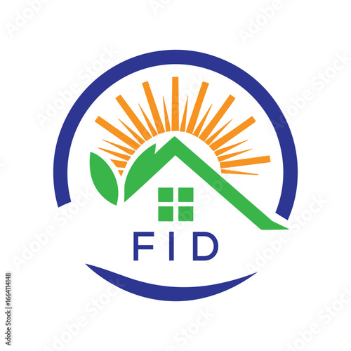FID Green Home Logo – Eco Friendly, Solar Energy, Real Estate and Sustainable Living Symbol. FID Letter Logo.
