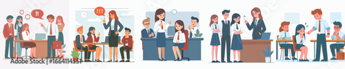 Cartoon Style Diverse Group Meeting With Team Leader in Office Illustration